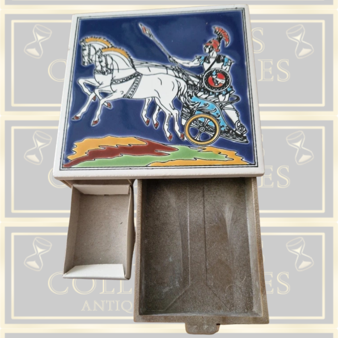Vintage Cigarette And Match Box Vintage Greek Ceramic