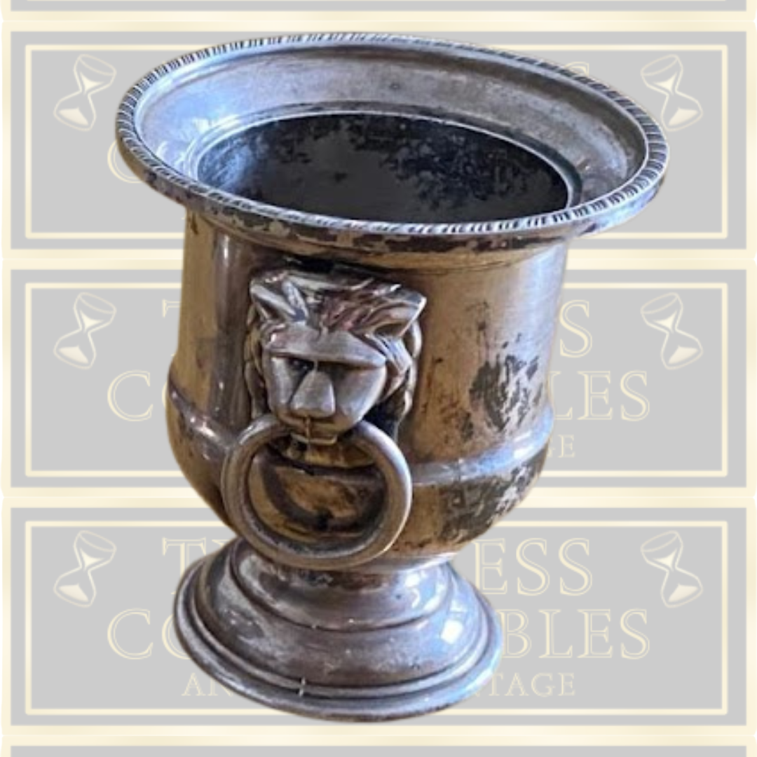 Pair Vintage Viners Of Sheffield Silver Plated Lion Head Ringed Small Urn/Eggcup's