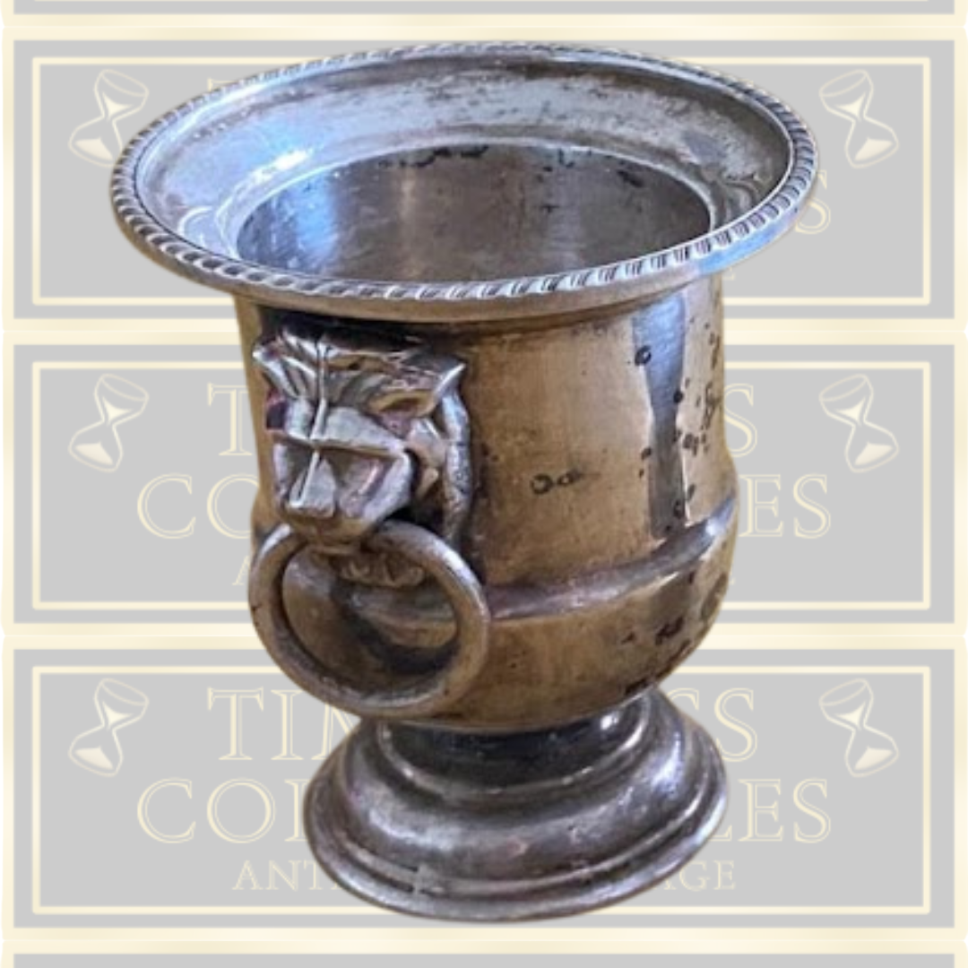 Pair Vintage Viners Of Sheffield Silver Plated Lion Head Ringed Small Urn/Eggcup's