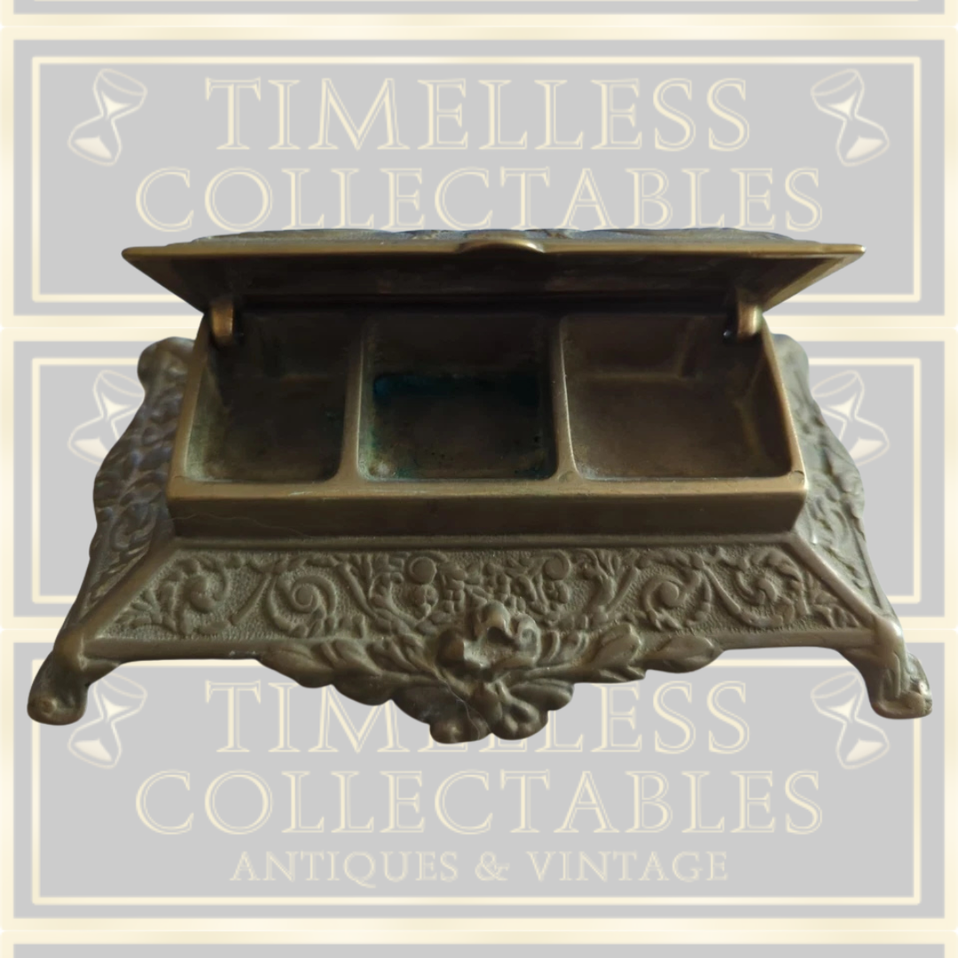 Antique Brass Art Nouvous Desk Stamp Box
