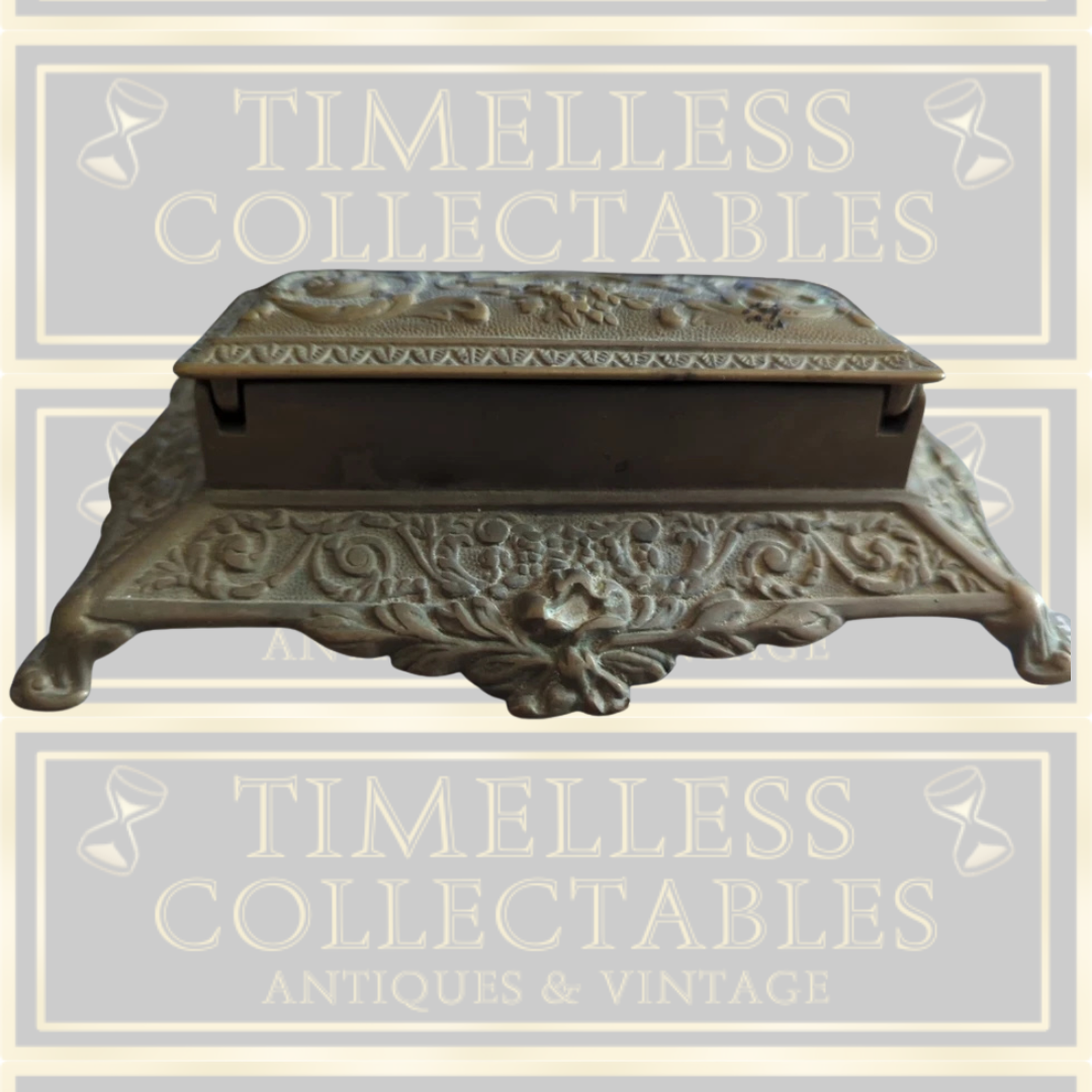 Antique Brass Art Nouvous Desk Stamp Box