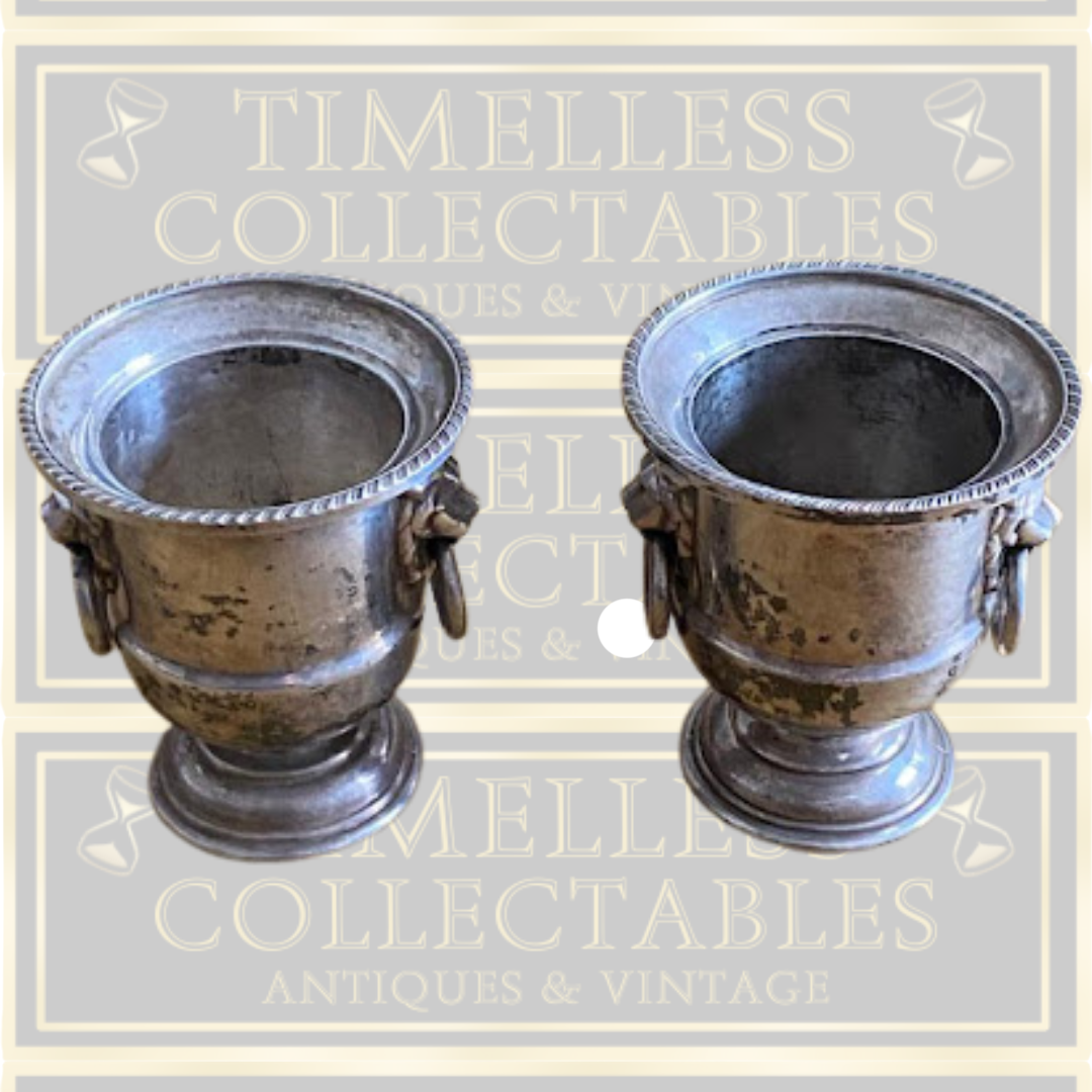 Pair Vintage Viners Of Sheffield Silver Plated Lion Head Ringed Small Urn/Eggcup's