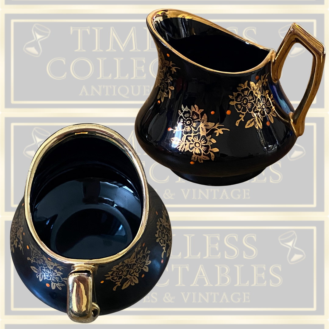 Vintage Black Cream And Sugar Set