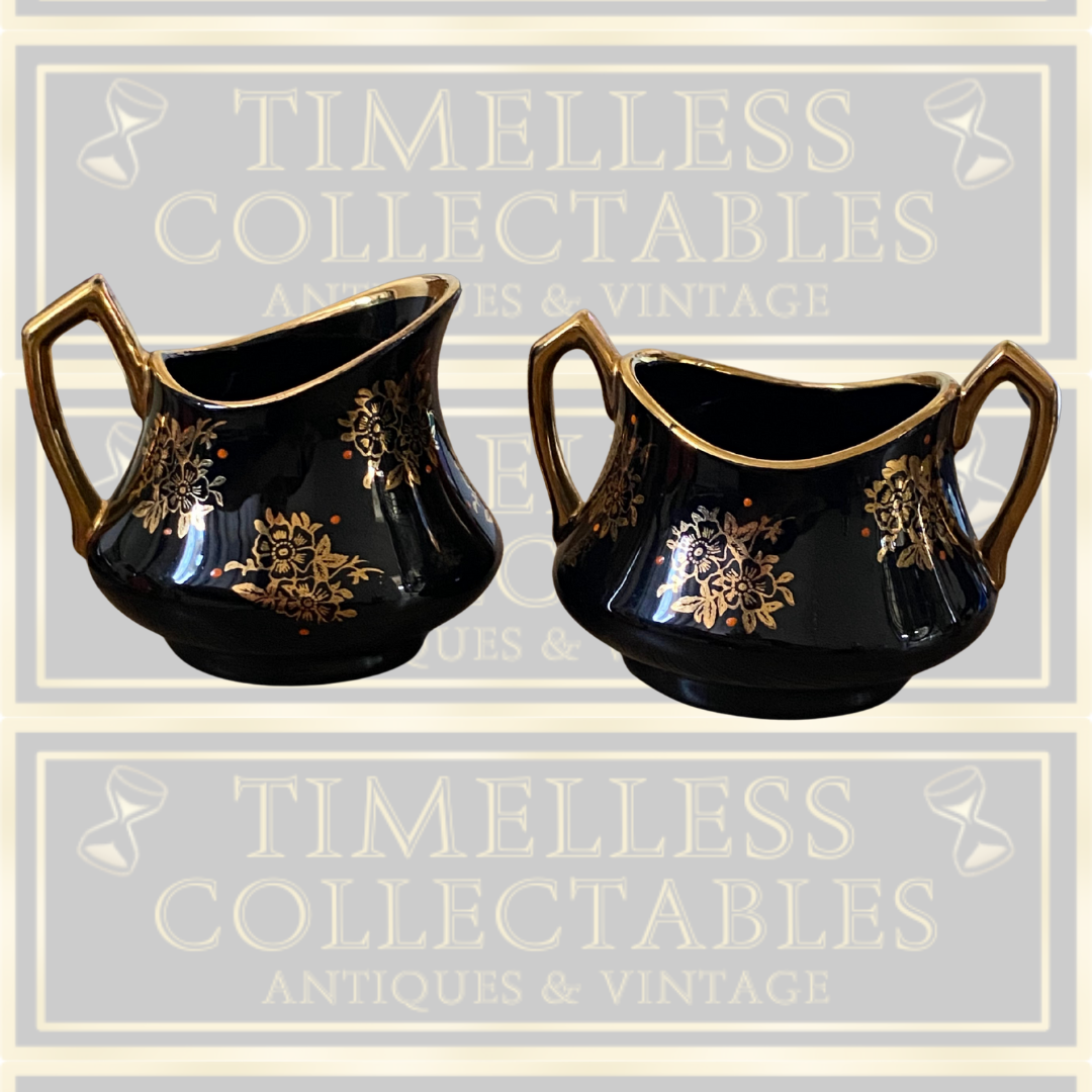 Vintage Black Cream And Sugar Set