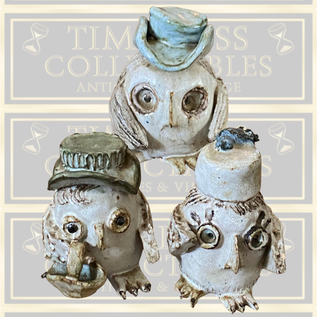 Vintage Studio Pottery Owl Family
