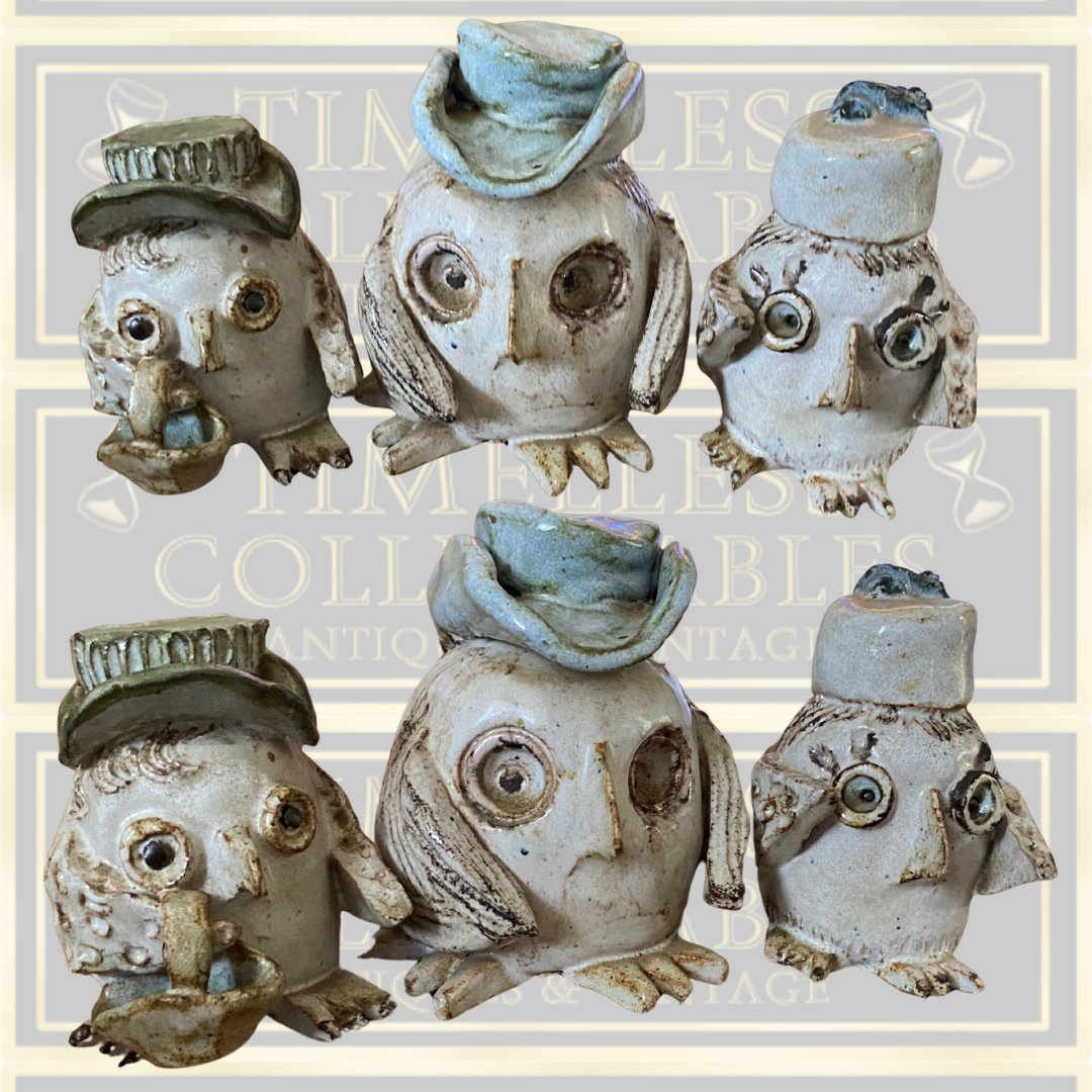 Vintage Studio Pottery Owl Family