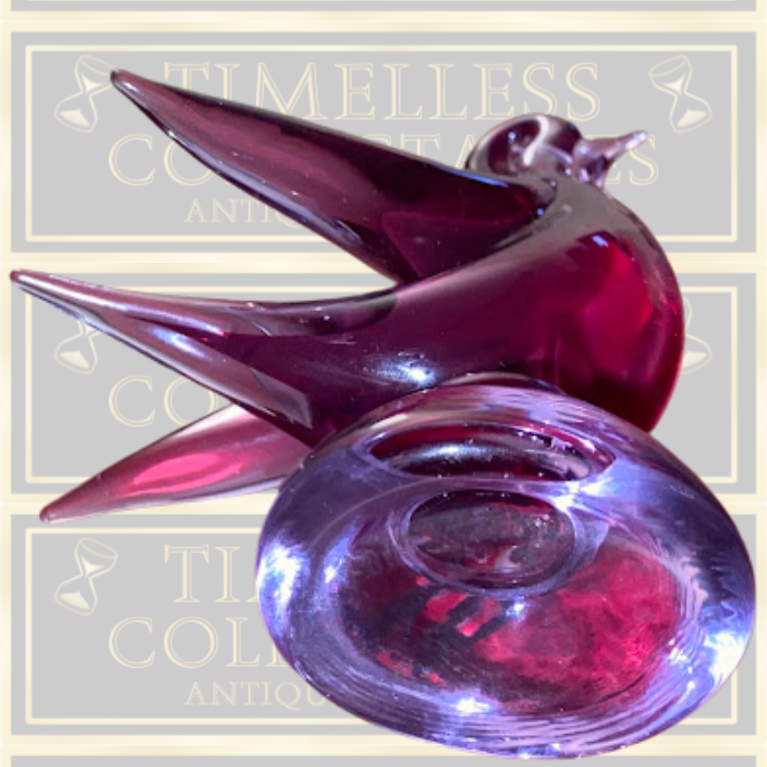 Vintage Hand Blown Plum Colour Glass Dove
