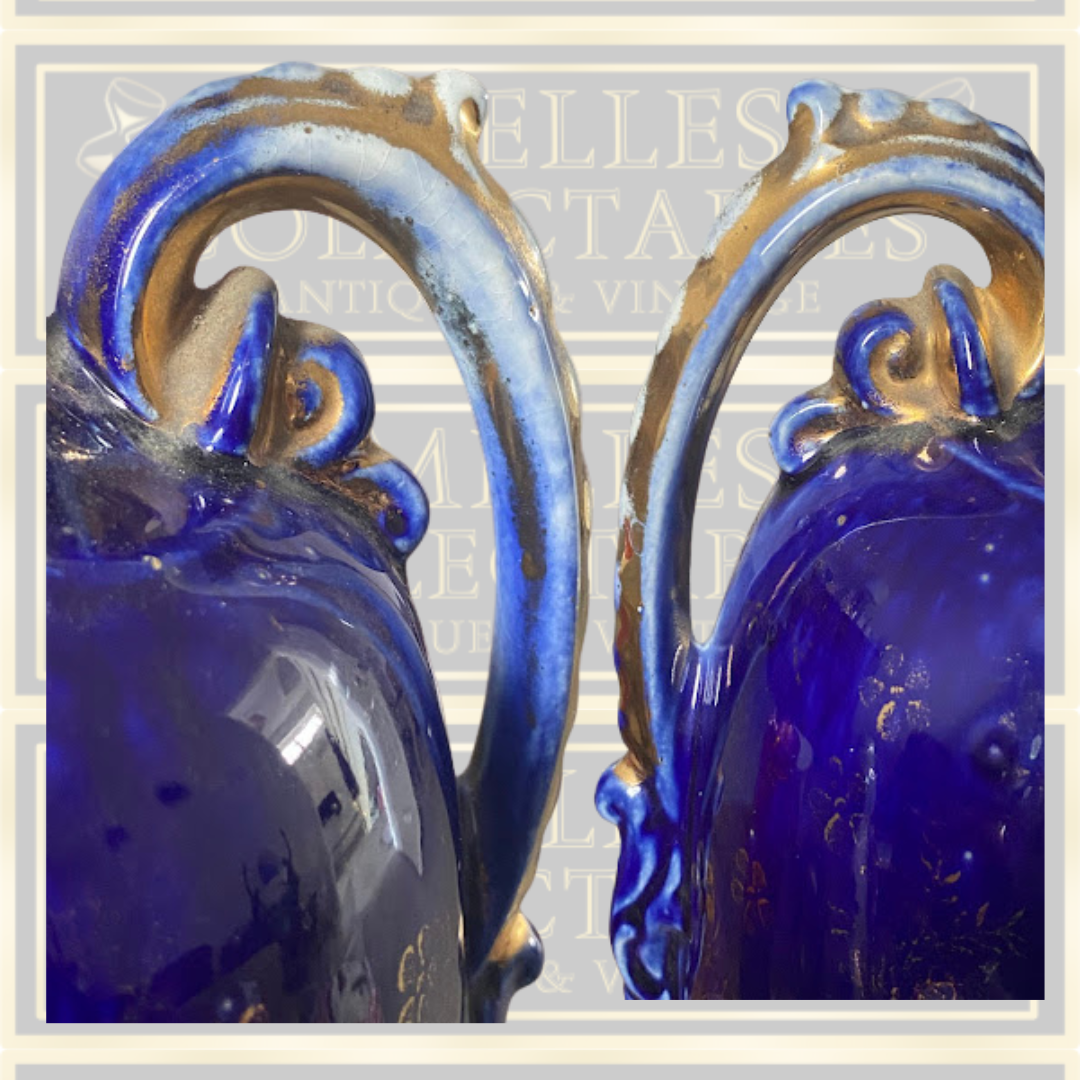 Antique Hand Painted Cobalt Blue Urn Vase