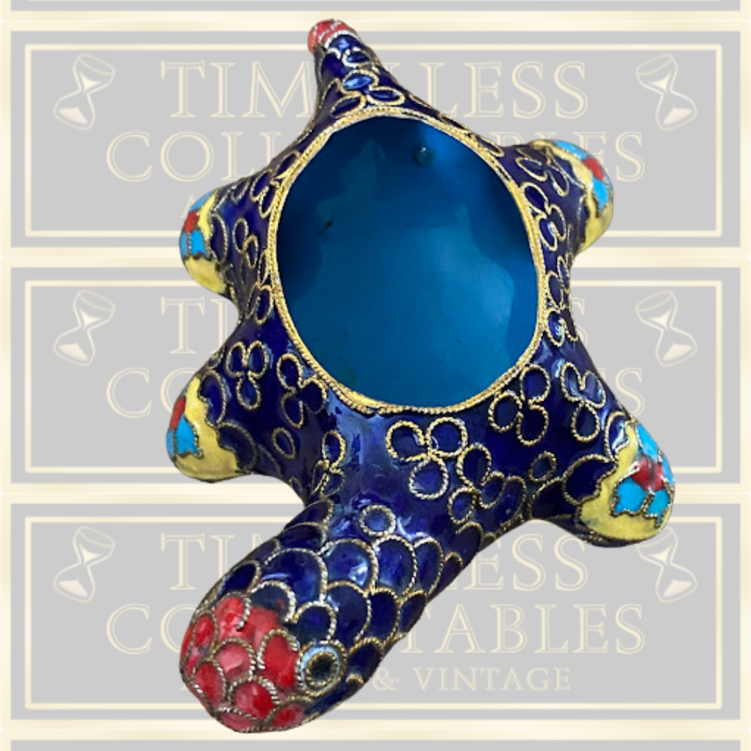Vintage Cloisonne Enamel Brass Turtle Trinket Box