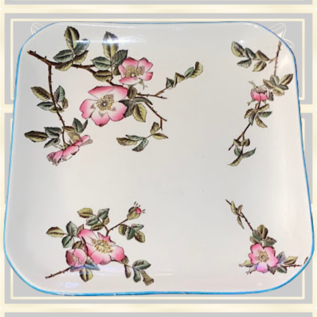 Antique George Jones & Sons Square Pink Floral Plate