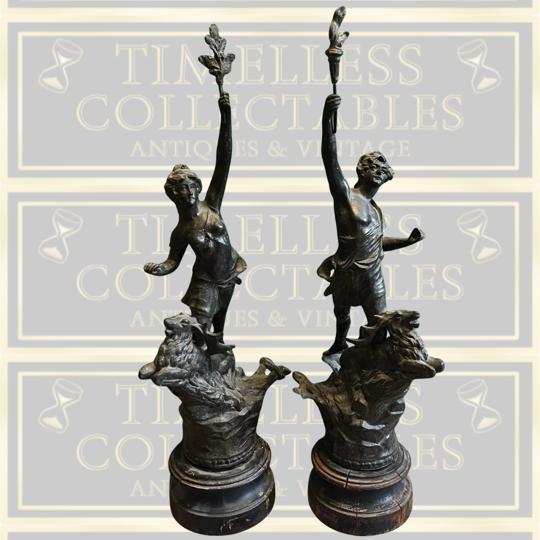 Antique Pair French Spelter Figurines La Force & le Chasseur