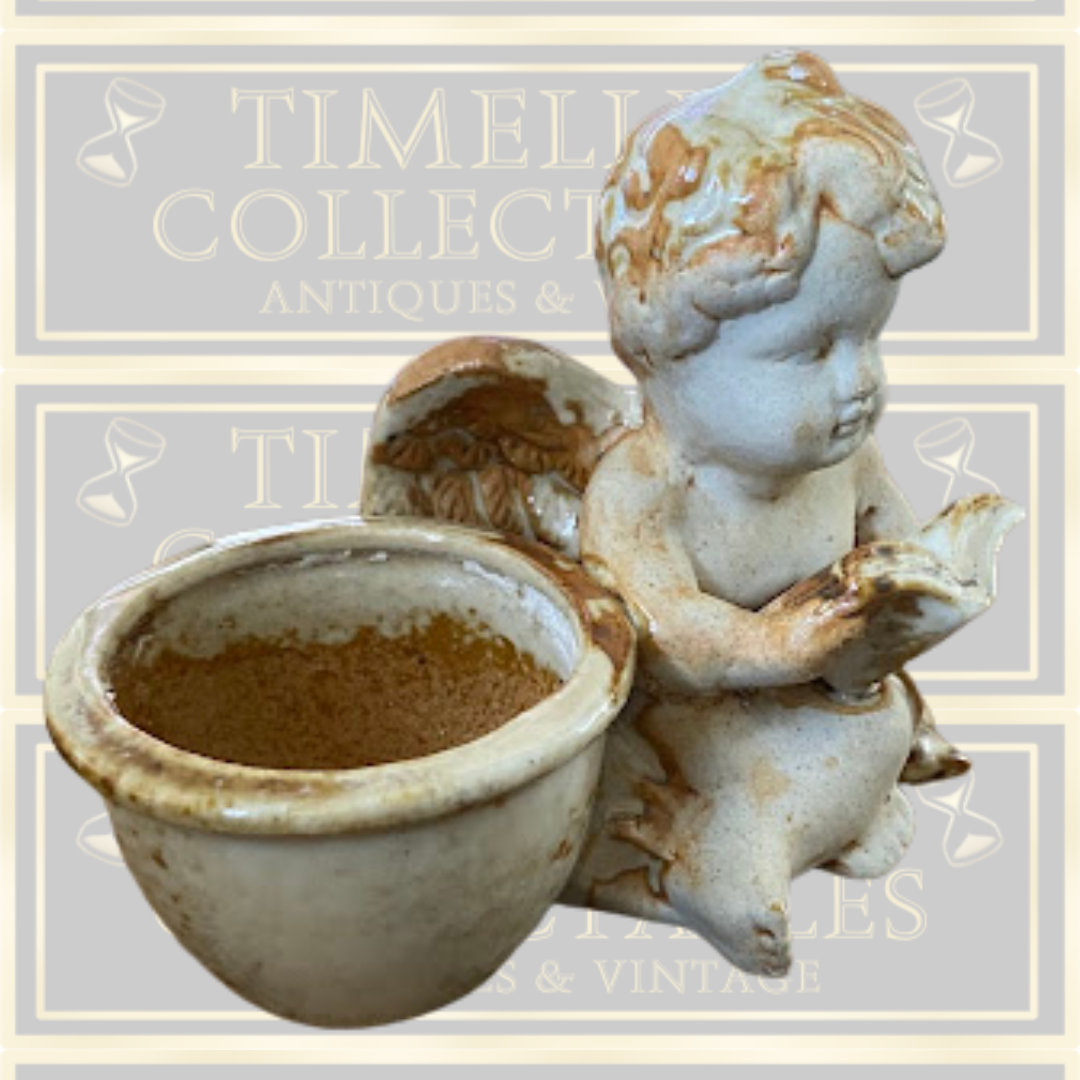 Vintage Bisque Brown Drip Glaze Cherub Candle Holders