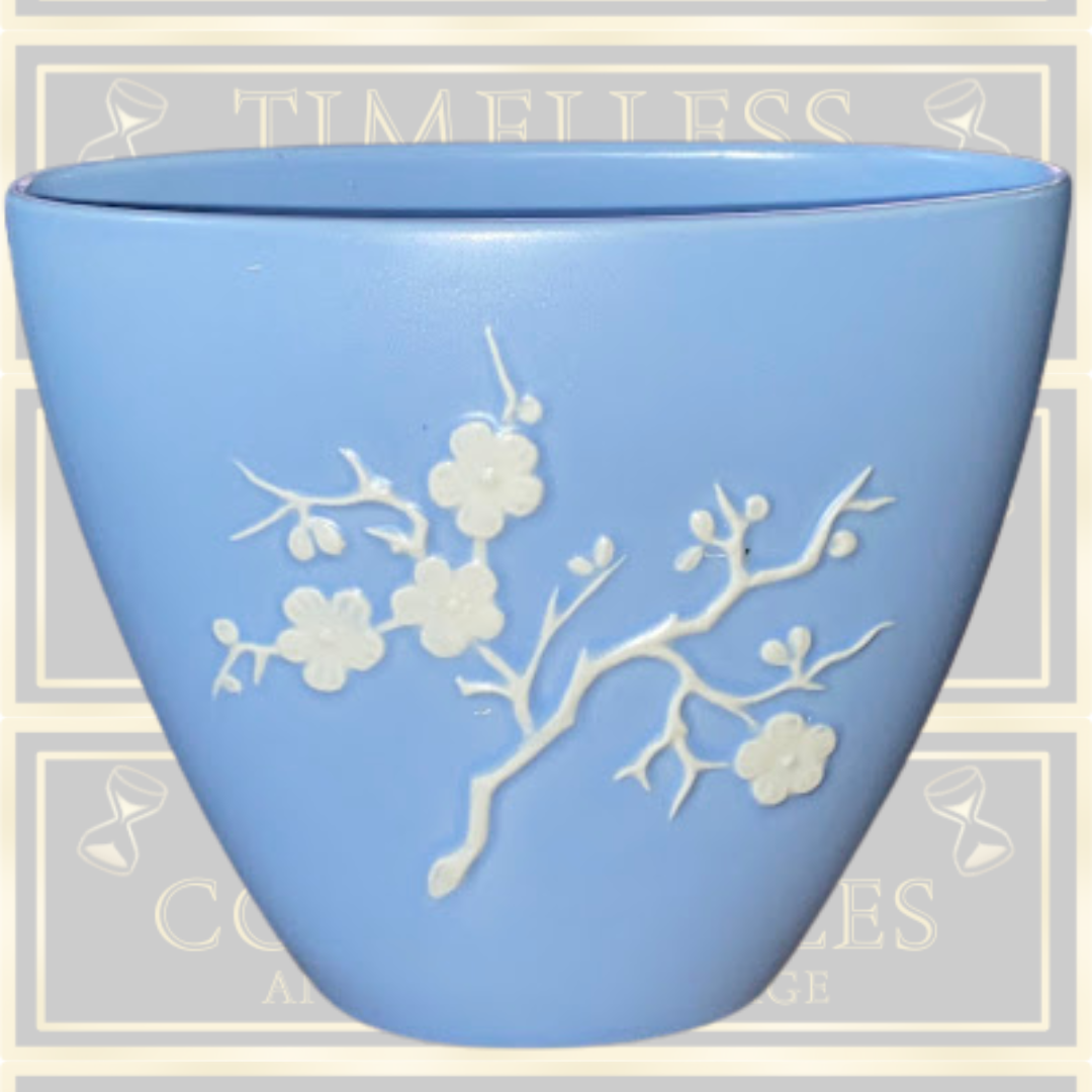Vintage Copeland Spode Blue Vase Raised Cherry Blossom