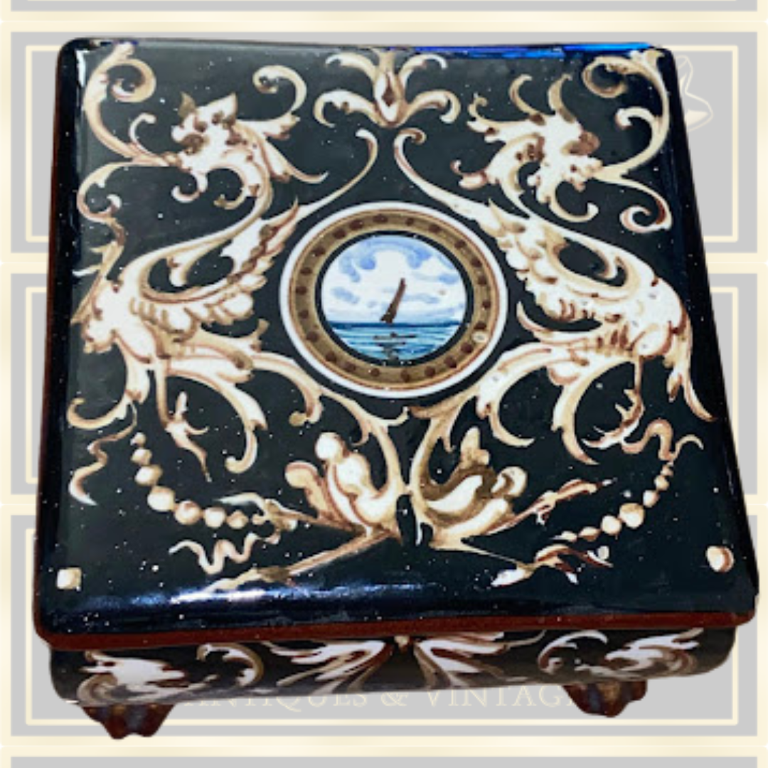 Vintage Italian Scatola Quadra R.F.N Porcelain Trinket Box