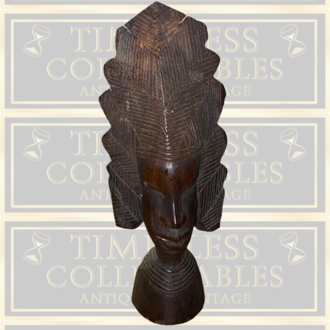 Vintage Hand-Carved African Ebony Wood Bust