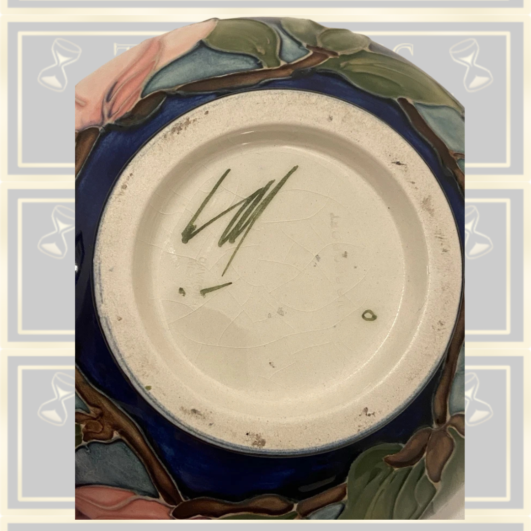 Vintage Cobalt Blue Pink Magnolia Moorcroft Signed Bowl,