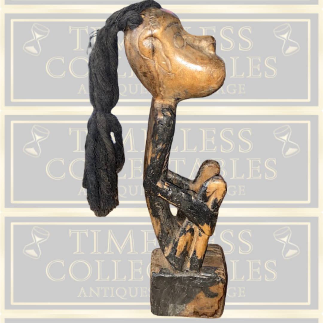 Vintage African Hand Carved Fertility Figure With Hair
