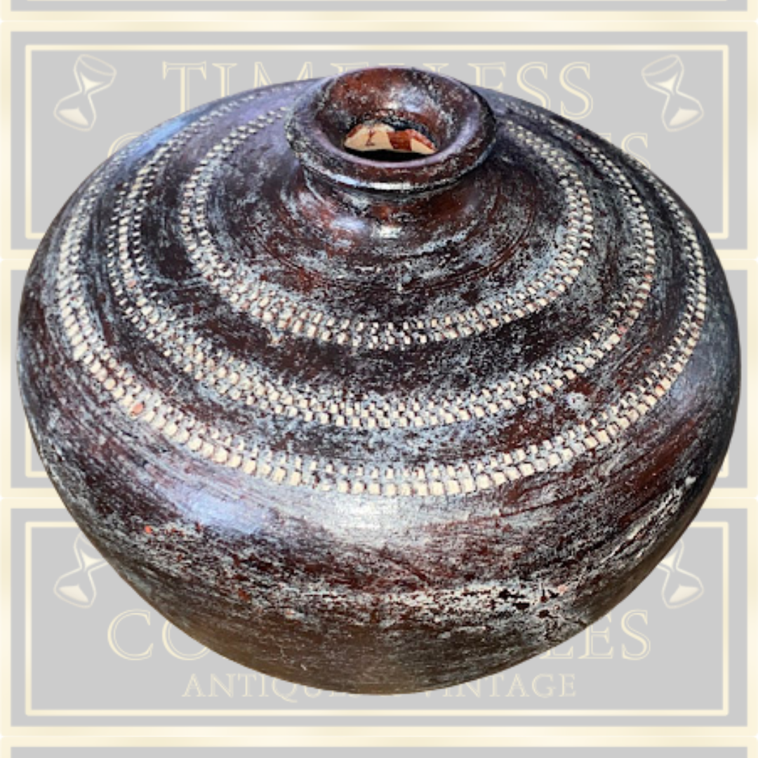 Antique Brown Glaze Stoneware Honey Pot