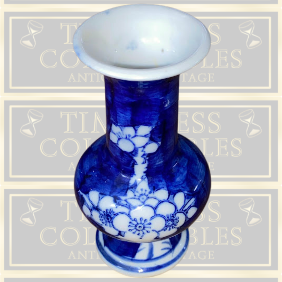 Vintage Chinese Blue & White Mini Porcelain Cherry Blossom Vase
