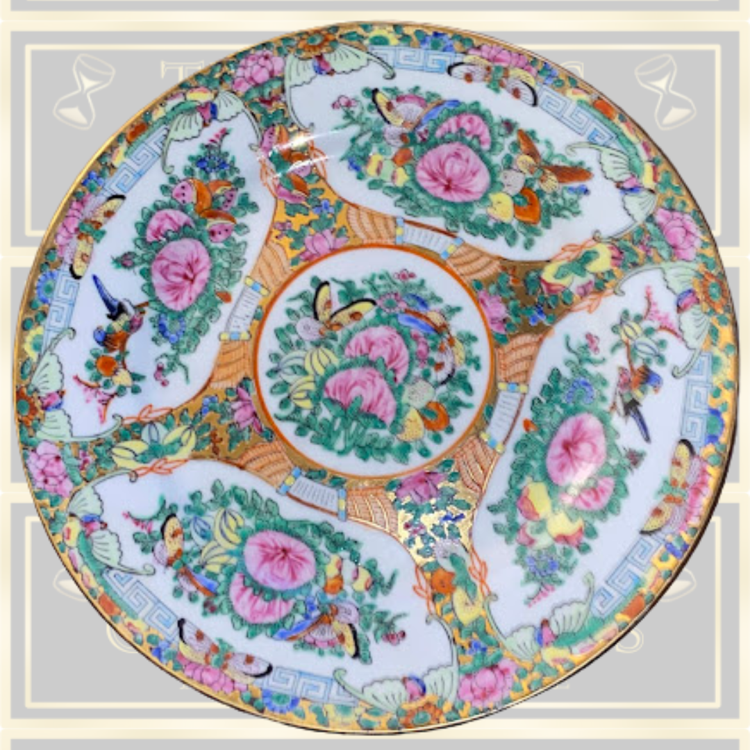 Vintage Famille Rose Hand Painted Porcelain Butterfly & Birds Plate