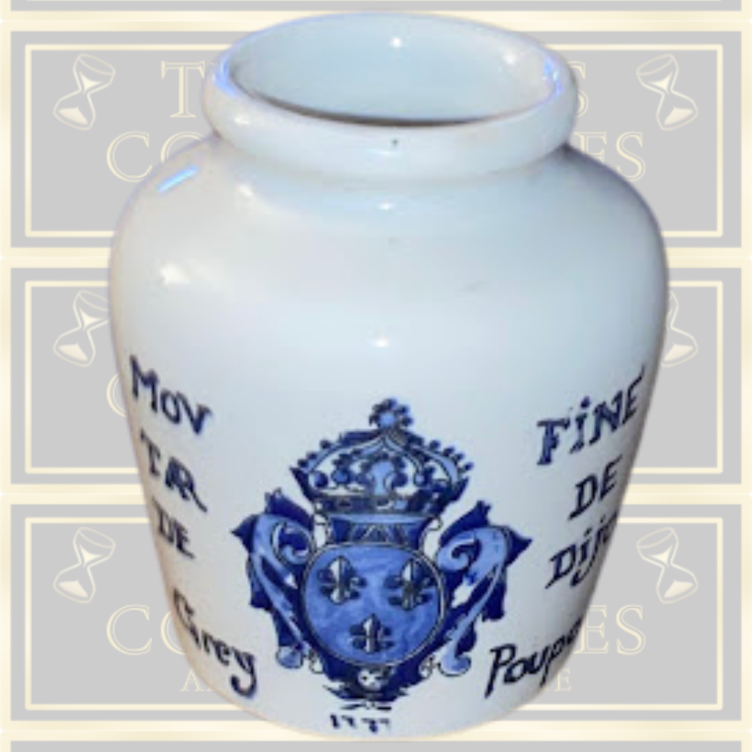 Vintage Grey Poupon Jar French Blue & White Mustard Pot