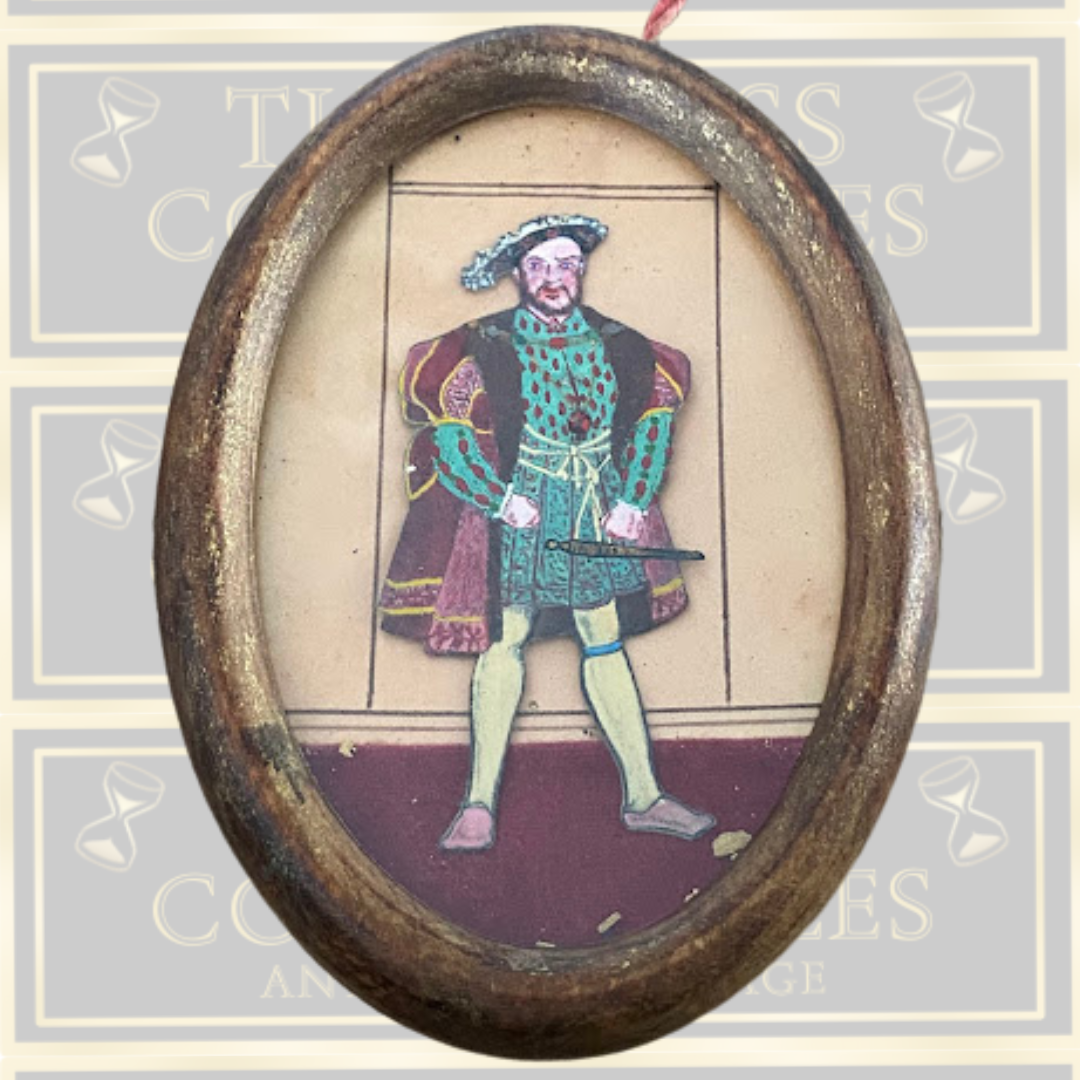 Vintage Reverse Painted Glass Miniature Portrait King Henry VIII