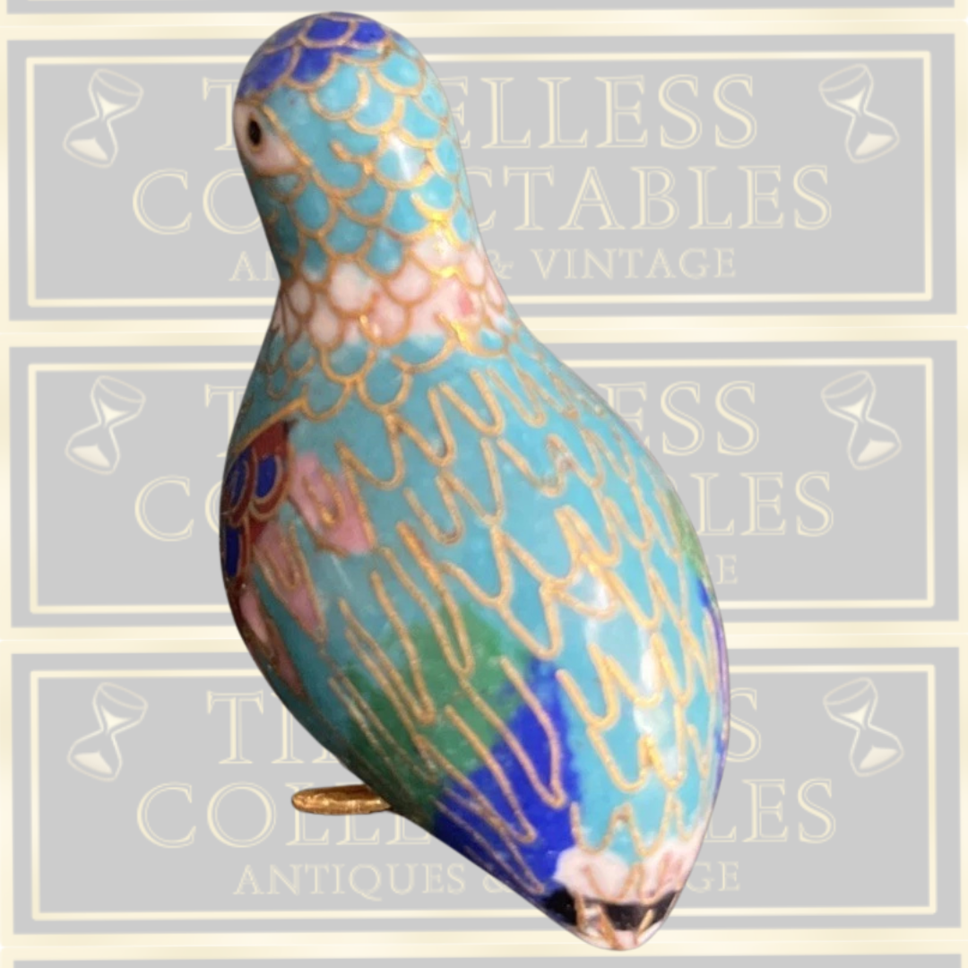 Vintage Chinese Cloisonné Hand Painted Bird Figurine
