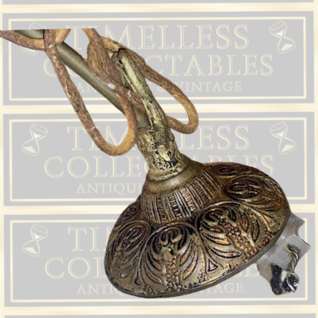 Antique French Brass & Glass Hanging Lantern Light Fixture