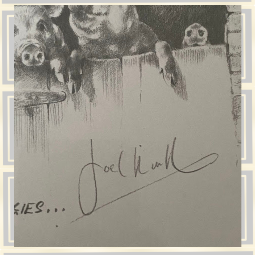 Joel Kirk Pig/Piglets Signed Framed Pencil Drawing Print