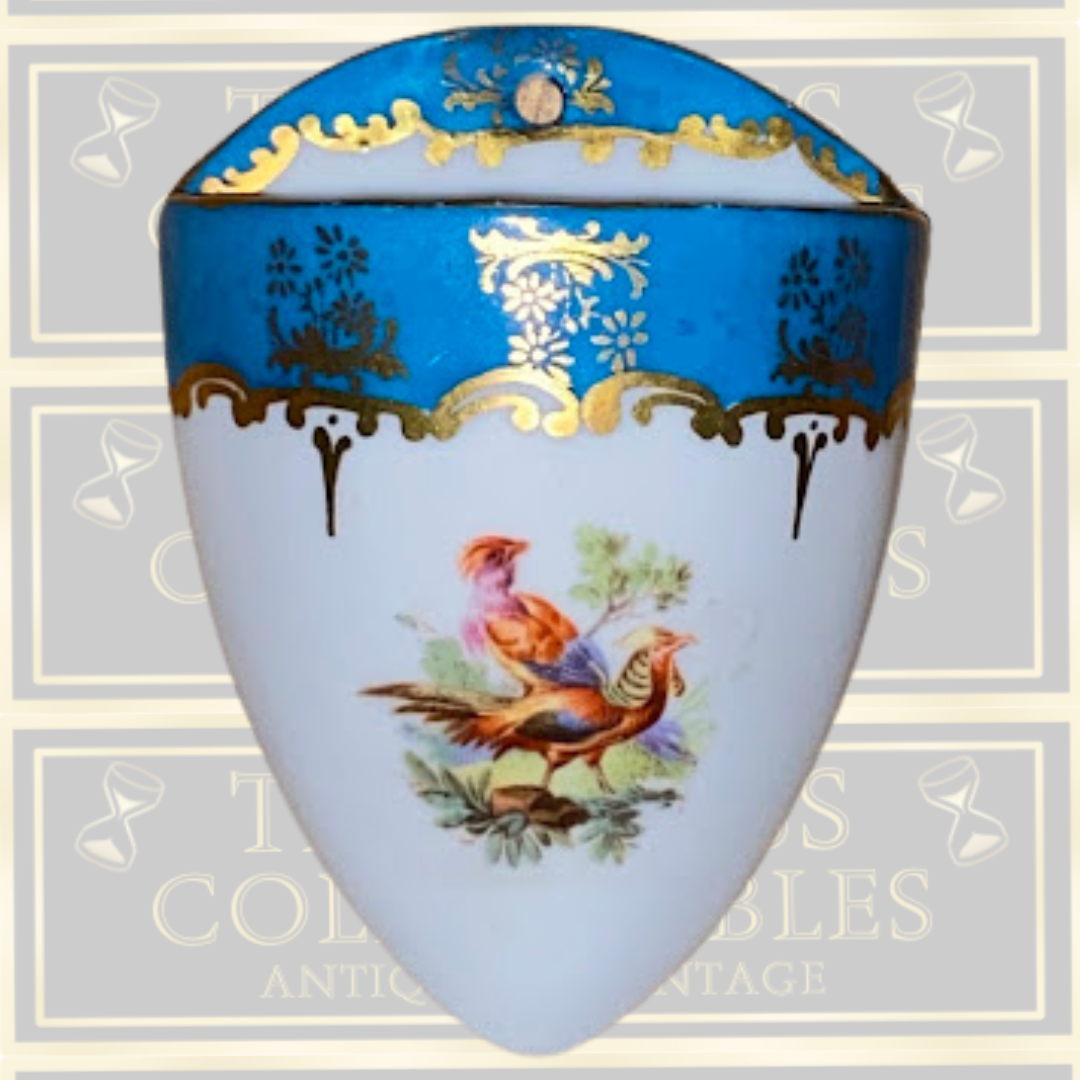 Antique Decorative Hand-Painted Bird Scene Wall Pocket