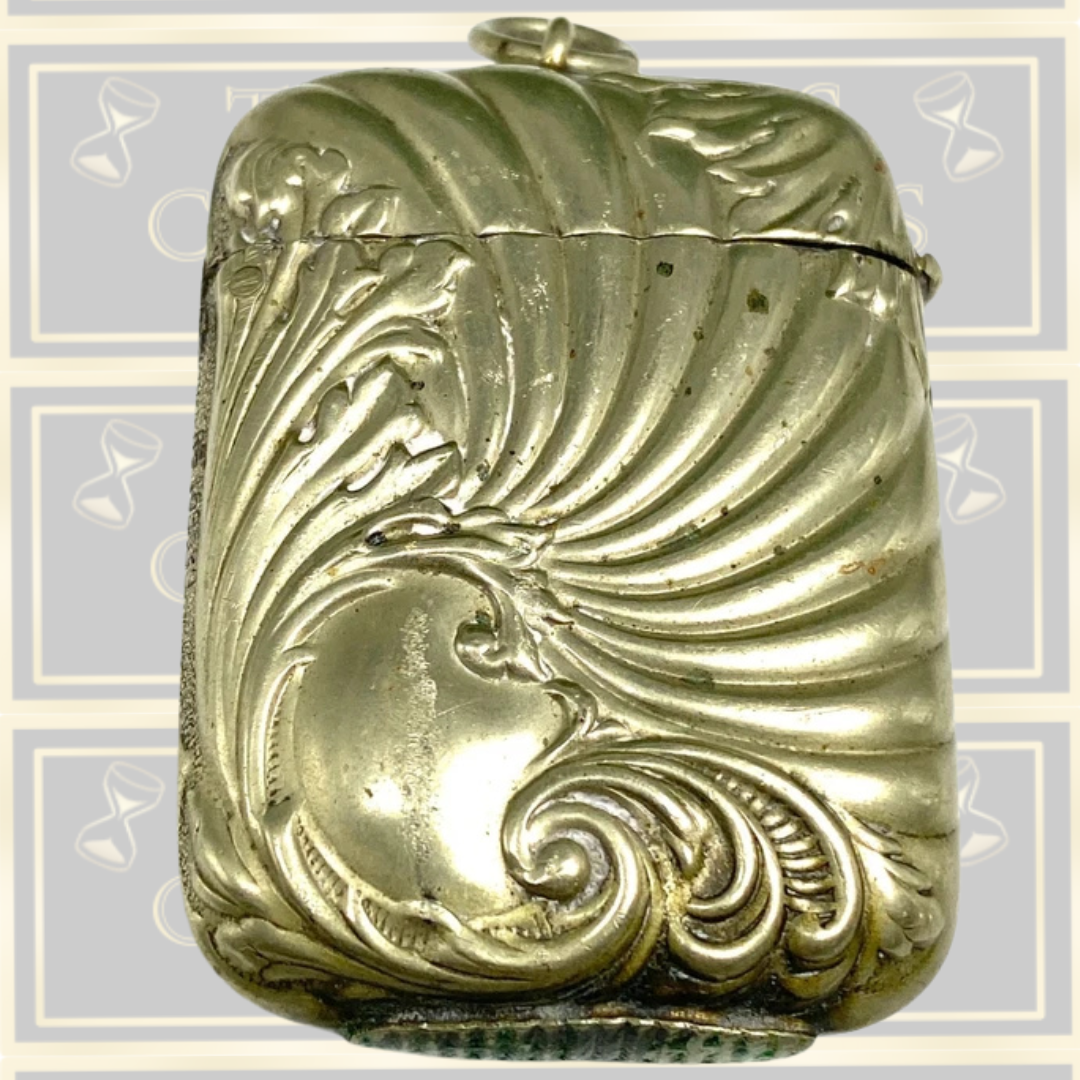 Antique Silver Plated Match Vesta Case Shelled Floral