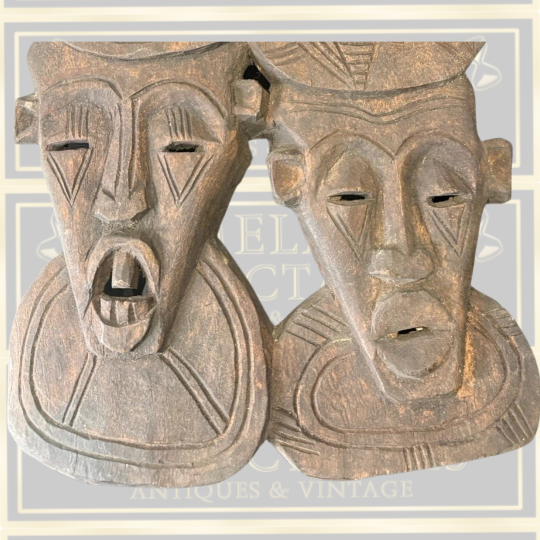 Vintage Large Hand Carved Wooden Tribal Wall Hanging Folk Art Figures
