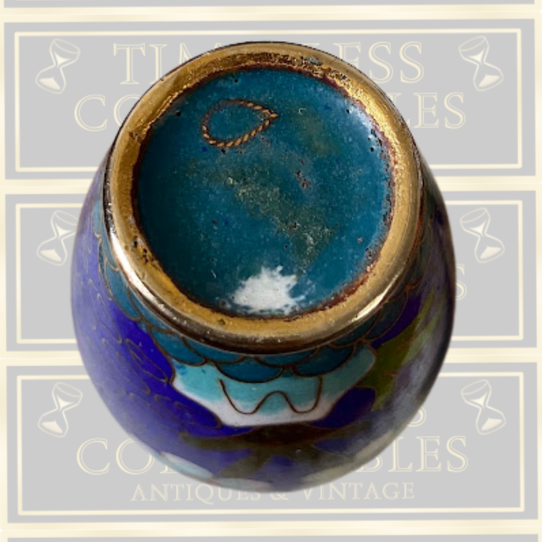 Vintage Cloisonné Blue Floral Bud Enamel Vase