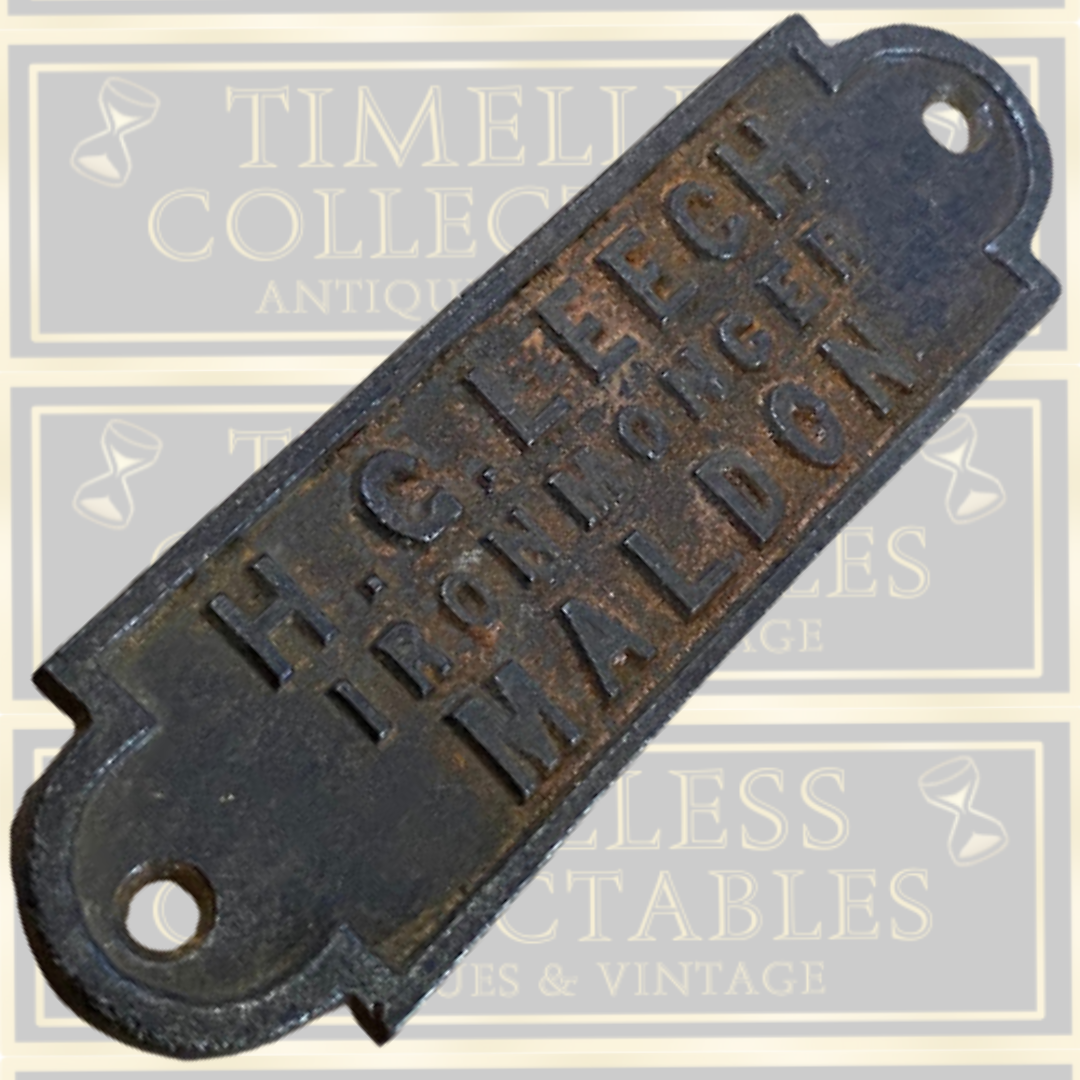 Vintage Cast Iron Nameplate H.G. Leech, Ironmonger