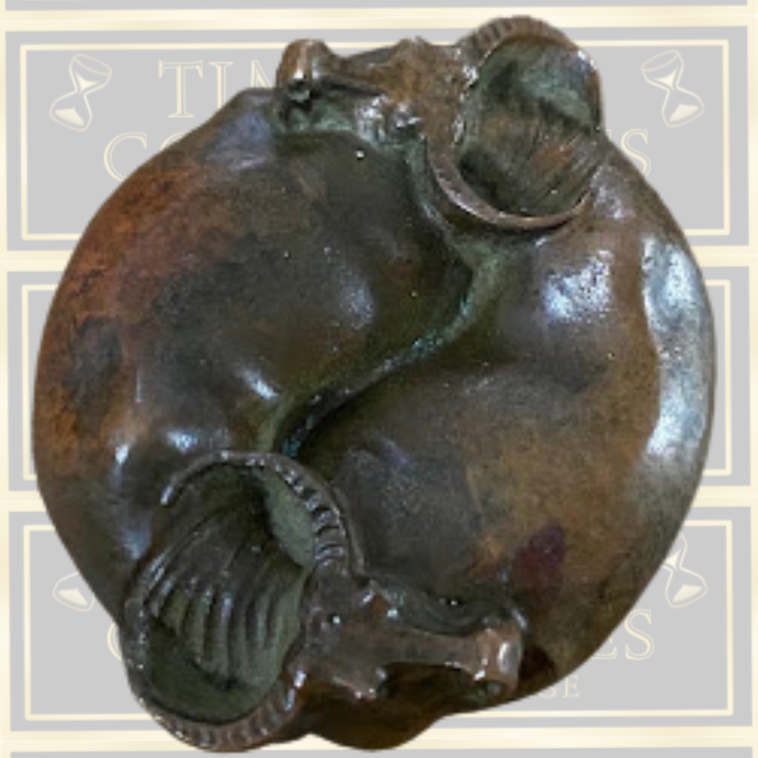 Antique Solid Bronze Tai Chi Double Ox Tea Pet Ornament