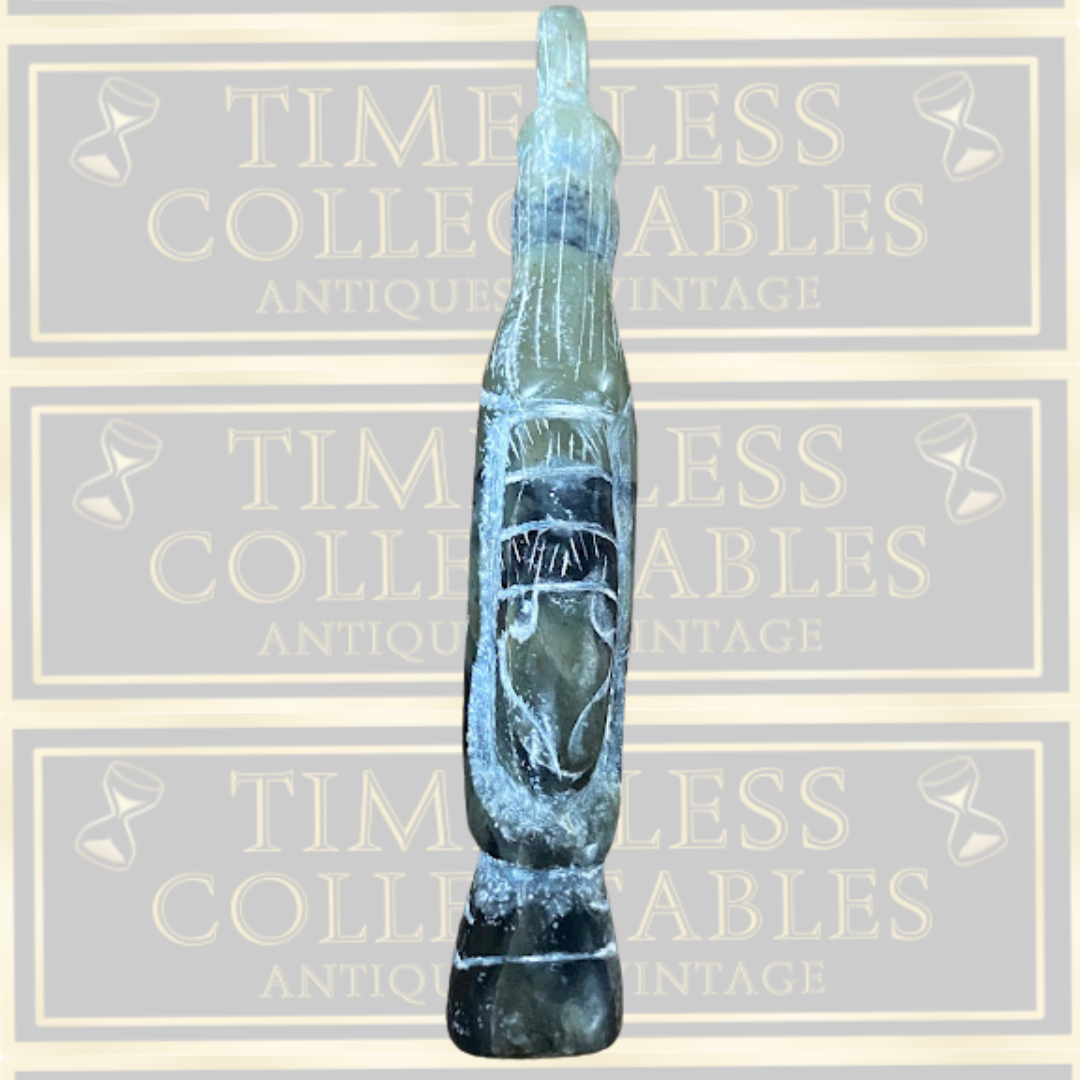 Vintage Chinese Nephrite Jade Serpentine Hardstone Carving Stylized Deity figure