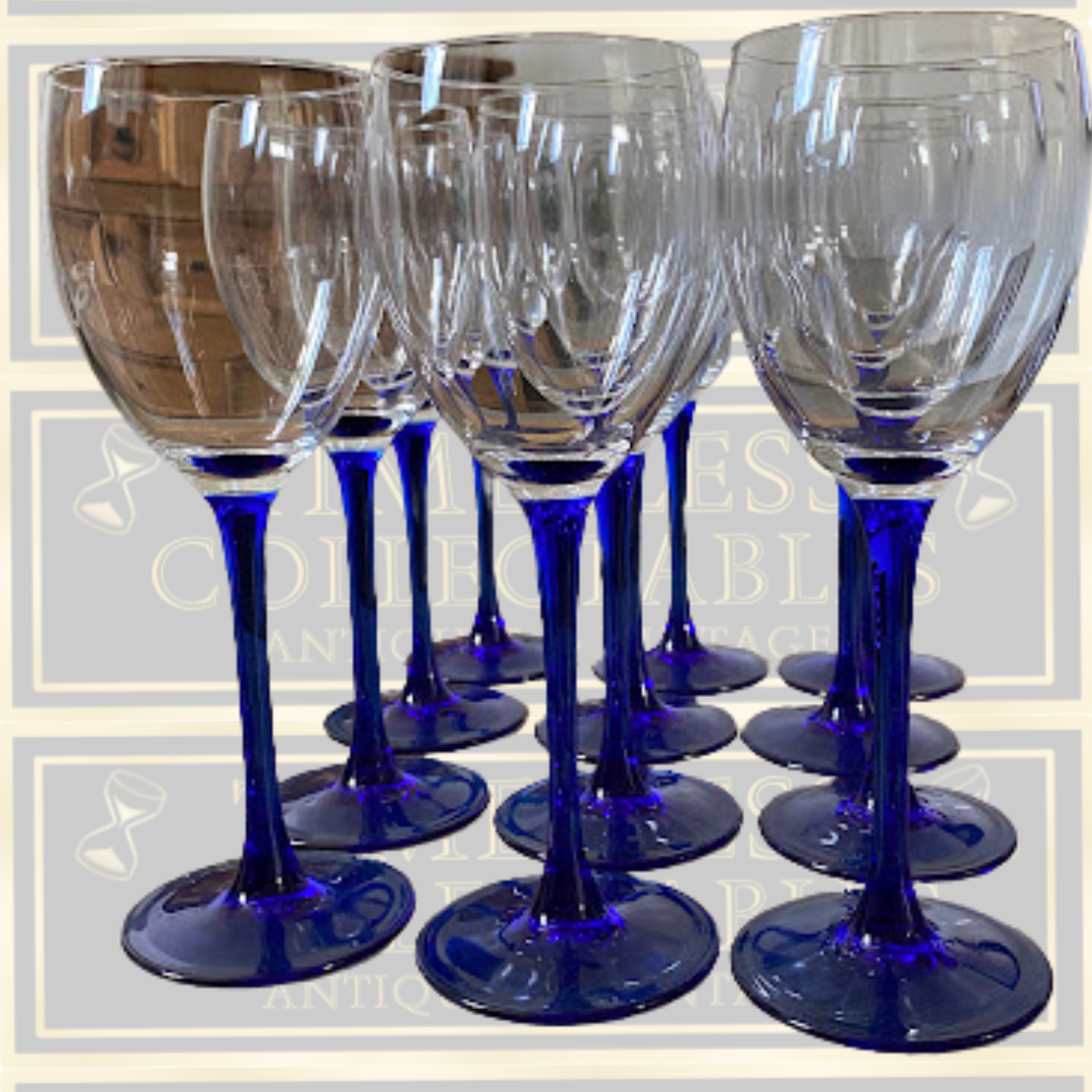 Vintage French Luminarc Neptune Cobalt Wine Glasses x 12