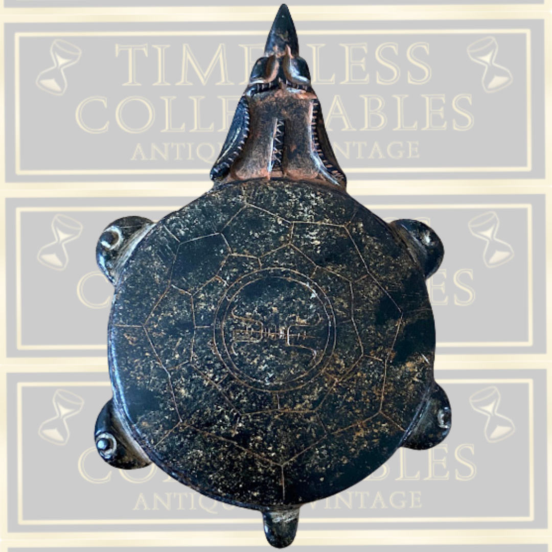 Vintage Chinese Lidded Carved Calligraphy Inkstone Turtle