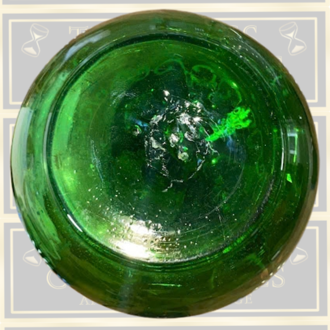 Antique Hand Blown Victorian Hand Painted Green Glass Decanter