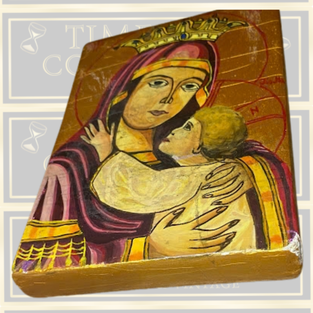 Vintage Eastern Orthodox Icon Depicting The Virgin Mary & Christ Child