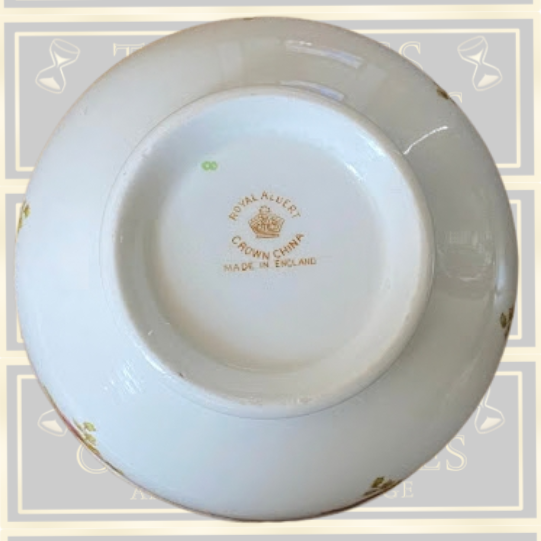 Antique Royal Albert Crown China Blue Ribbon Open Sugar Bowl
