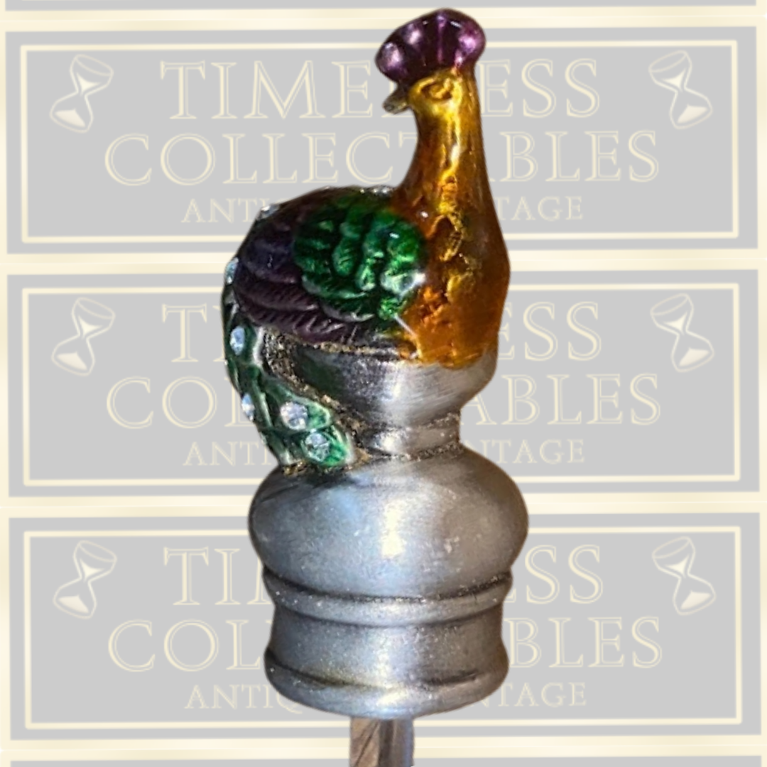 Vintage-Peacock Enamel Over Metal & Glass Refillable Perfume Bottle