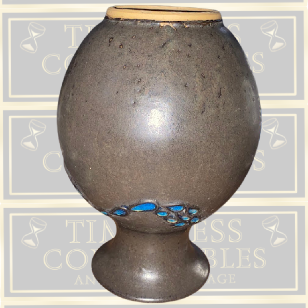 Vintage Studio Pottery Stoneware Vibrant Blue Enamel Vase