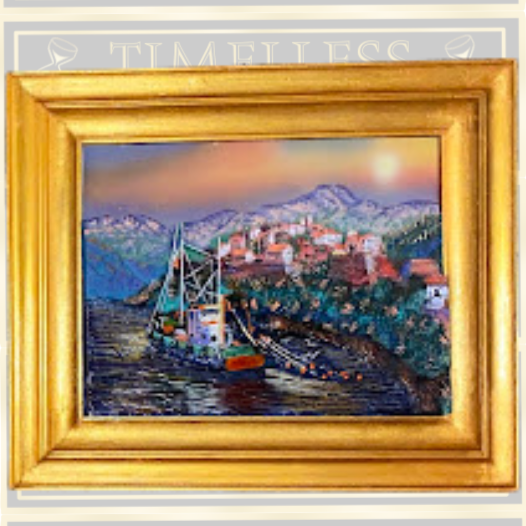 Vintage Mediterranean Harbor Relief Art Plaques