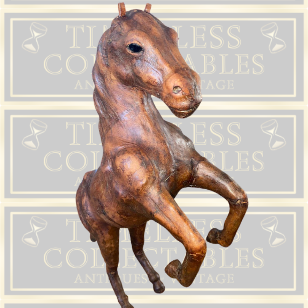 Vintage Handmade Large Leather Rearing Horse