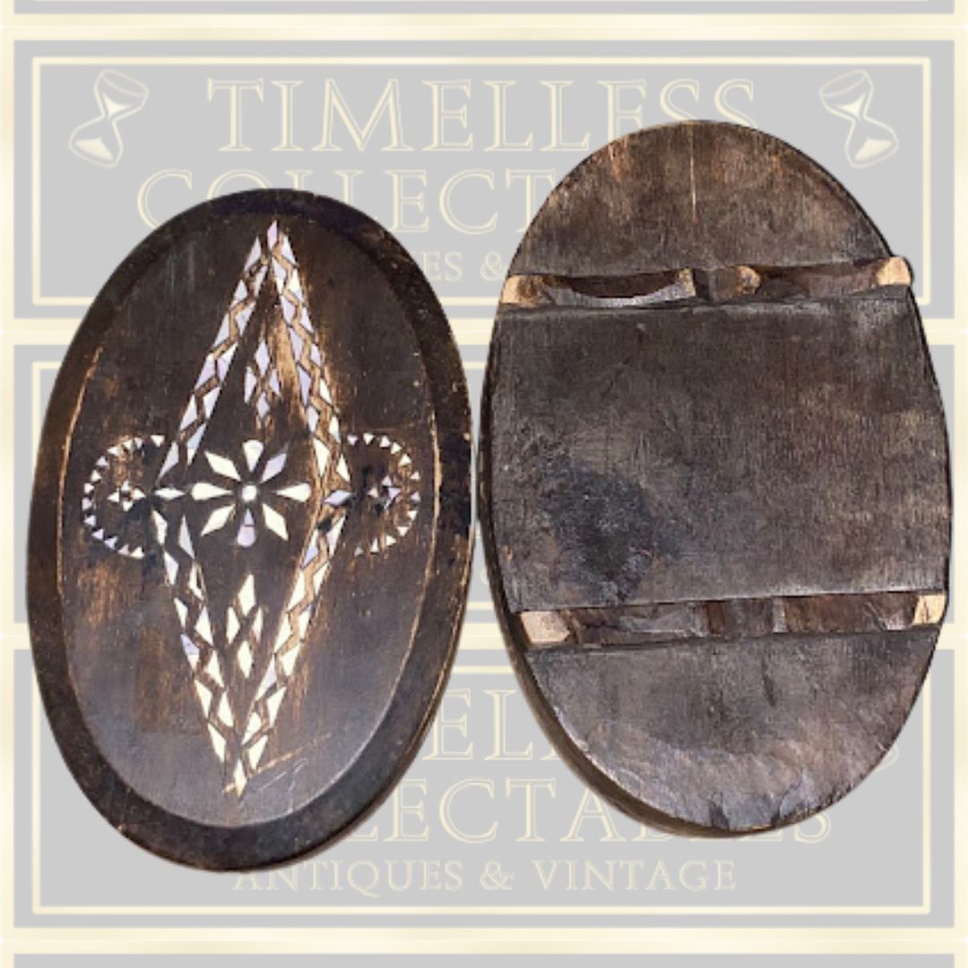 Vintage Hand-Carved Wooden Box Mother-of-Pearl Inlay