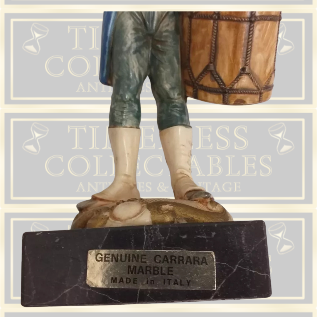 Vintage Military Drummer Soldier Figure Statue Carrara Marble