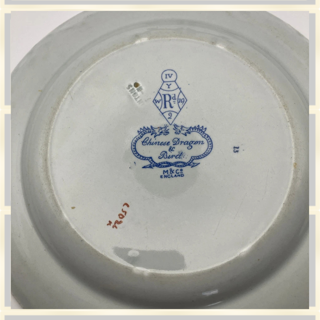 Six Antique 1853 Minton Clayware Chinese Dragon & Bird Design Plate