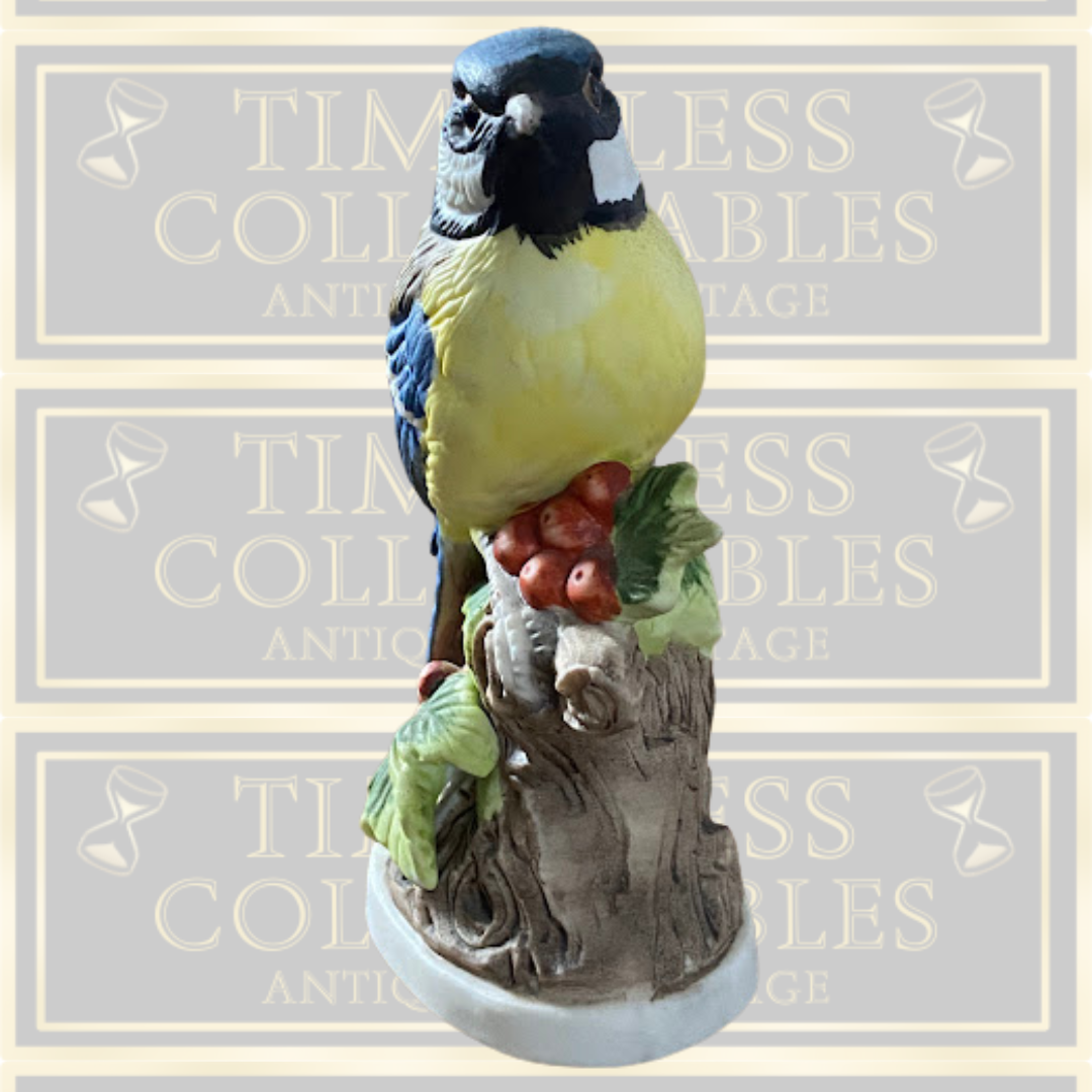 Vintage Bisque Blue Tit Bird Ornament