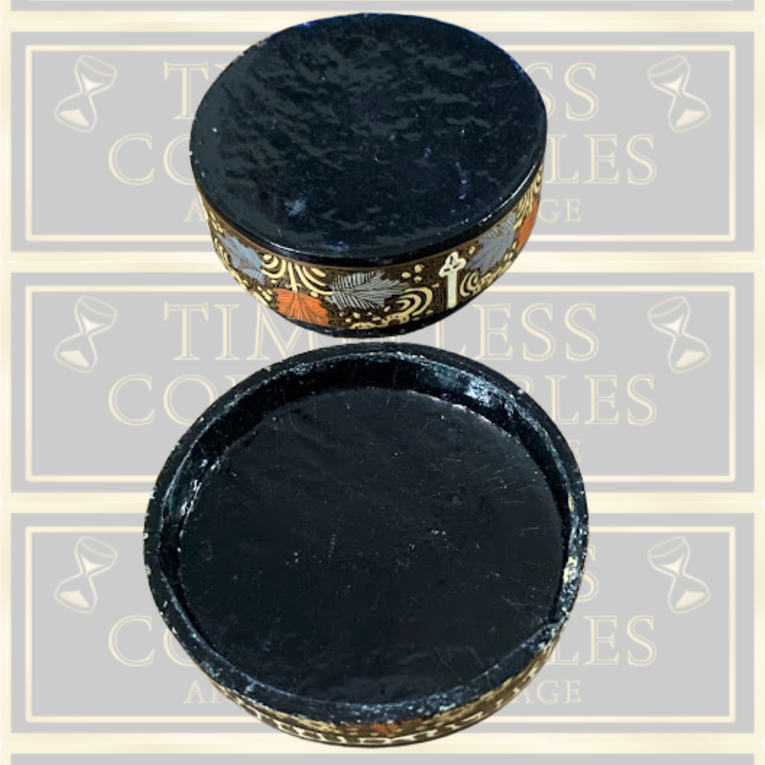 Vintage Hand Painted Lacquer Paper Mache Trinket Box